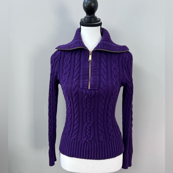 Vintage Black Label Ralph Lauren Cable Knit 1/4 Zip Sweater 100% Cotton in XS - Picture 4 of 8
